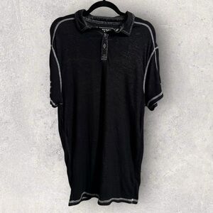 Buckle Black Short Sleeve Polo Shirt Contrast Stitch Casual Size L